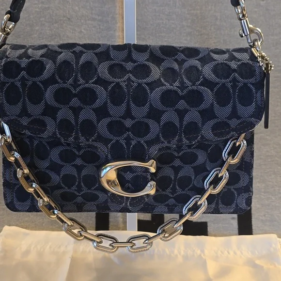 Coach Navy Signature Jacquard Crossbody Bag with Silver Hardware - Picture 4 of 9
